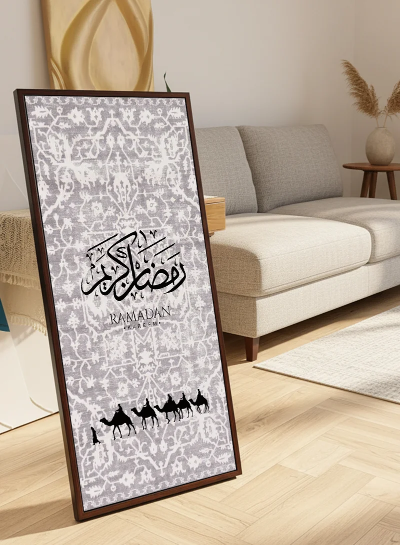 LOWHA Canvas Wall Art on Wooden Frame with Brown Floating Frame and Back Stand Featuring Ramadan Kareem Design